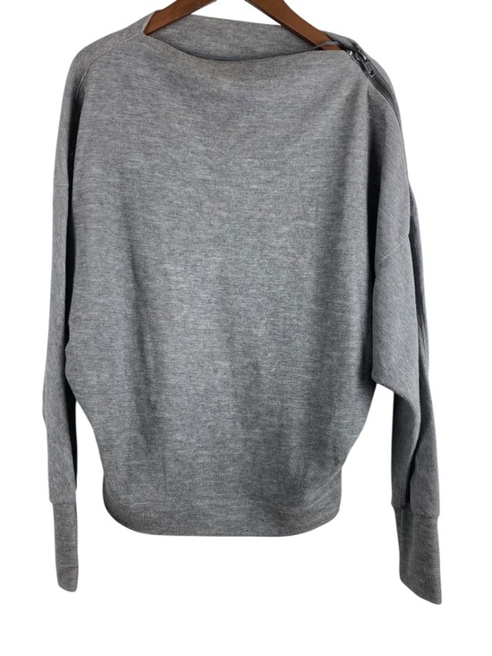 We The Free Free People Gray Zip Shoulder Sweater Top XS Oversized Knit - Picture 2 of 10